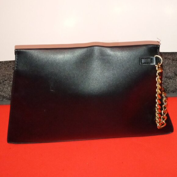 BLACK STUDDED CLUTCH SMALL PURSE WITH GOLD PLATED CHAIN HARDWARE - Picture 4 of 8